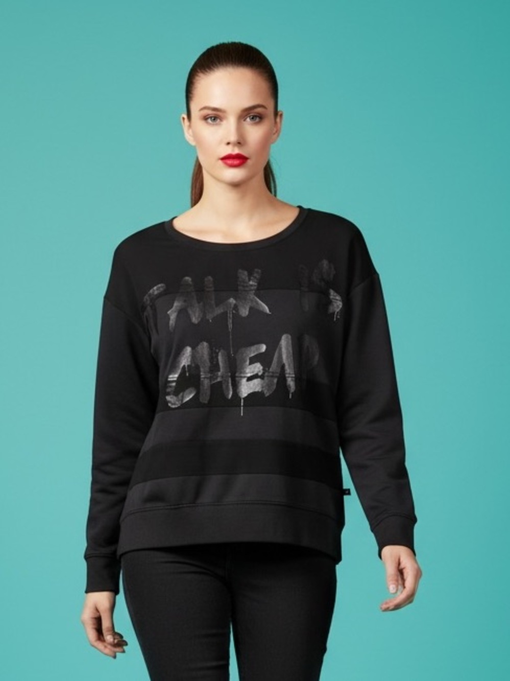 Talk Is Cheap Semi Sheer Accent Black Top Size M